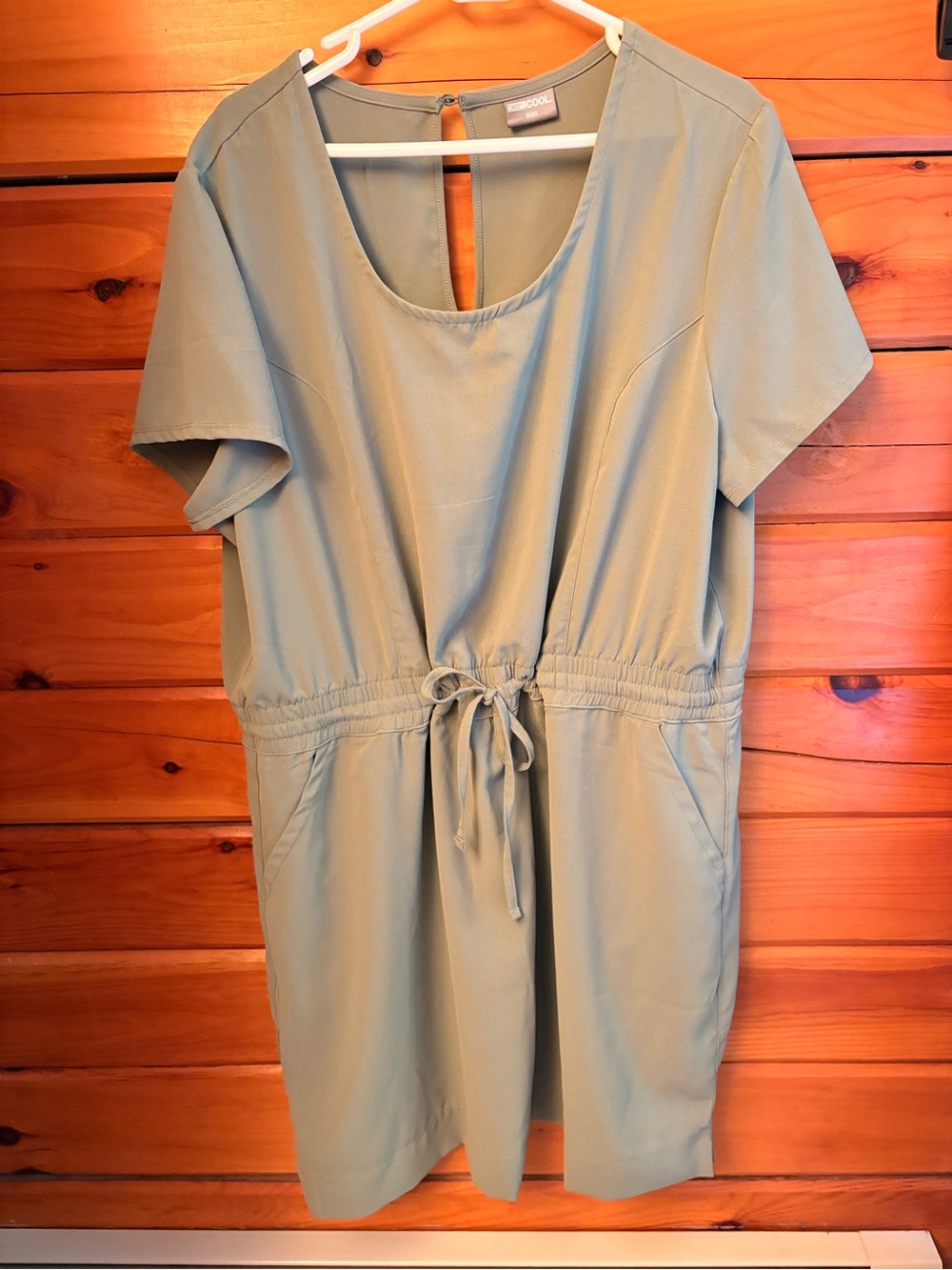 32 Degrees Olive Green Drawstring Waist Short Sleeve Dress